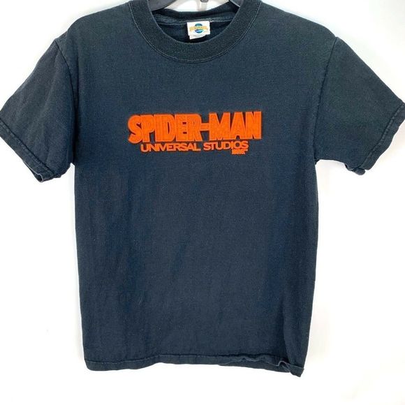 Spider-Man Universal Studios Orlando Mens Black Small T-shirt Vtg Rubber Graphic - Picture 1 of 8